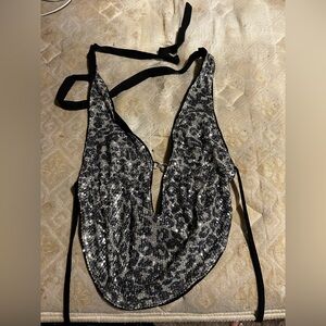 Sequin Halter Top with Black Trim